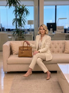 Hermes Birkin 25 Bolso De Cuero Togo Dorado Con Herrajes Dorados