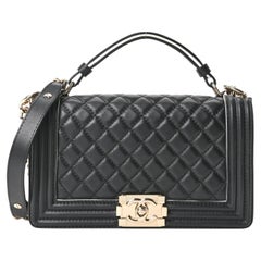 Chanel Quilted Calfskin Leather Medium Boy Top Handle Flap Handbag Black