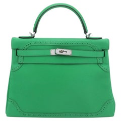 Hermes Kelly Ghillies 32 Bamboo Togo Swift Leather Palladium Hardware Handbag