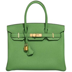Sac Hermès Birkin 30 vert Yucca en cuir Togo avec finitions dorées