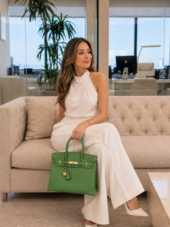 Sac Hermès Birkin 30 vert Yucca en cuir Togo avec finitions dorées