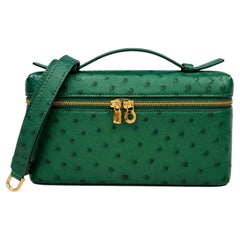 Loro Piana Ostrich L19 Extra Pocket Forest Leaves Green Pouch With Gold Hardware