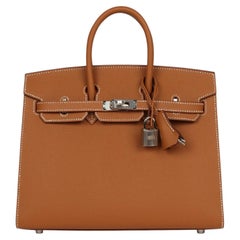 Hermès Birkin Sellier 25, goldfarbenes Epsom-Leder, Beschläge aus Palladium