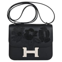 Hermès Constance 18 Dancing Flowers Black Embroidered Swift Palladium Hardware