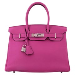 Hermes Birkin 30 Rose Pourpre Togo Leather with Palladium Hardware 2018 Handbag