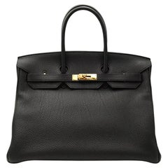 Hermès Birkin 35 Black Togo Leather Handbag with Gold Hardware Lock & Keys 2004