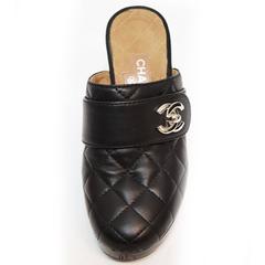 Chanel Black Quilted Lambskin Leather Clog Mule