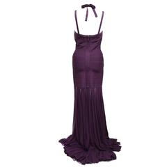 Herve Leger Merlot Banded Bodice with Carwash Silk Skirt Gown