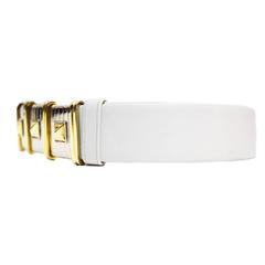 Judith Leiber White Leather Belt with Silver and Gold Studded Chain Links
