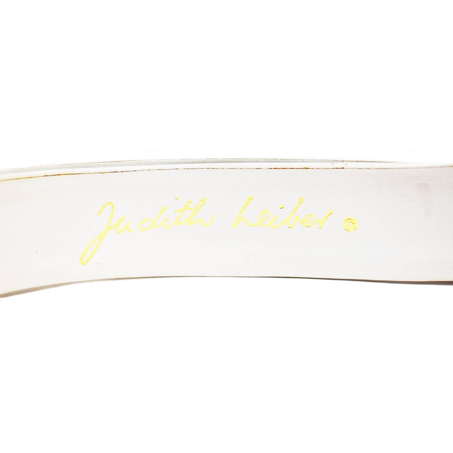 Judith Leiber White Leather Belt with Silver and Gold Studded Chain Links  For Sale 4