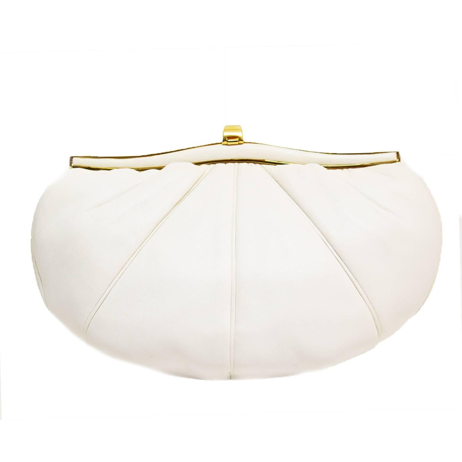 Beige Judith Leiber White Leather Convertible Clutch For Sale