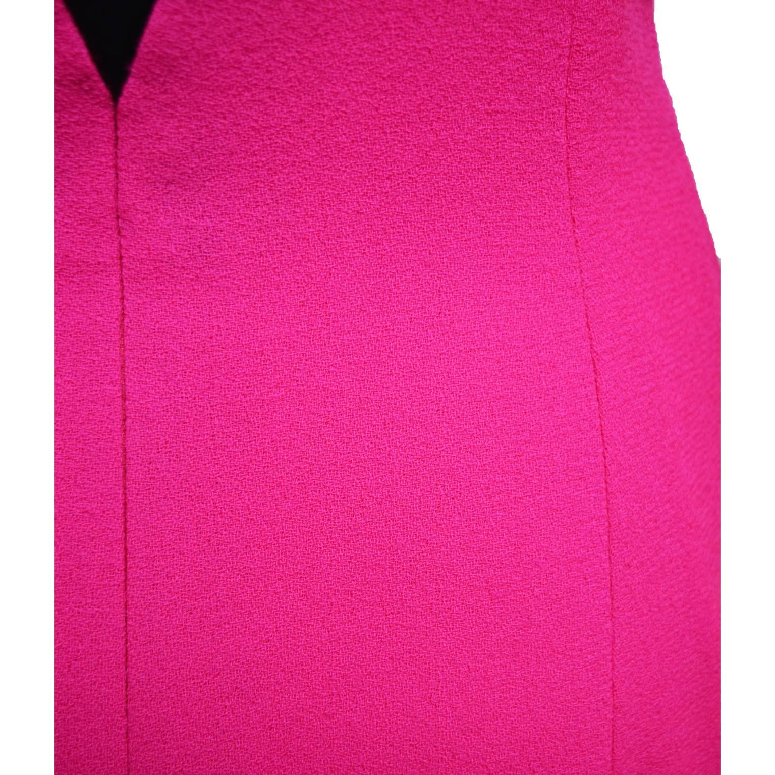 Pink Carolina Herrera Vintage Fuchsia and Black Velvet Sheath Dress with Tassels  For Sale
