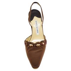 Manolo Blahnik Brown Fabricated Slingbacks