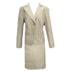 Akris Beige Ivory Eyelet Two-piece Skirt Suit 
