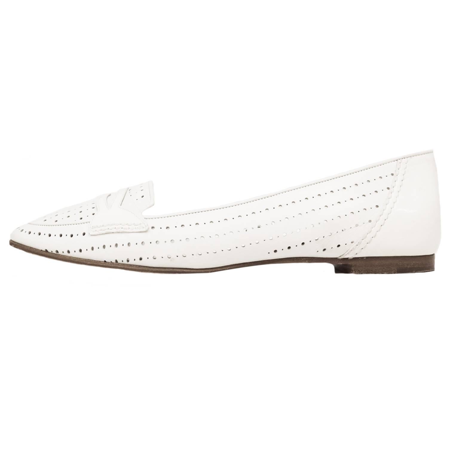 Chanel White Cutout Loafers  For Sale