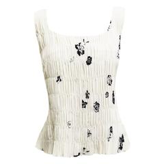 Akris Ivory and Black Floral Two Piece Skirt and Blouse Ensemble