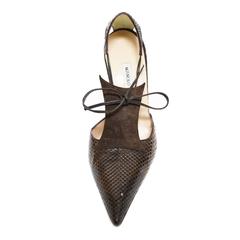 Manolo Blahnik Snakeskin and Suede Brown Pointed Toe Pump