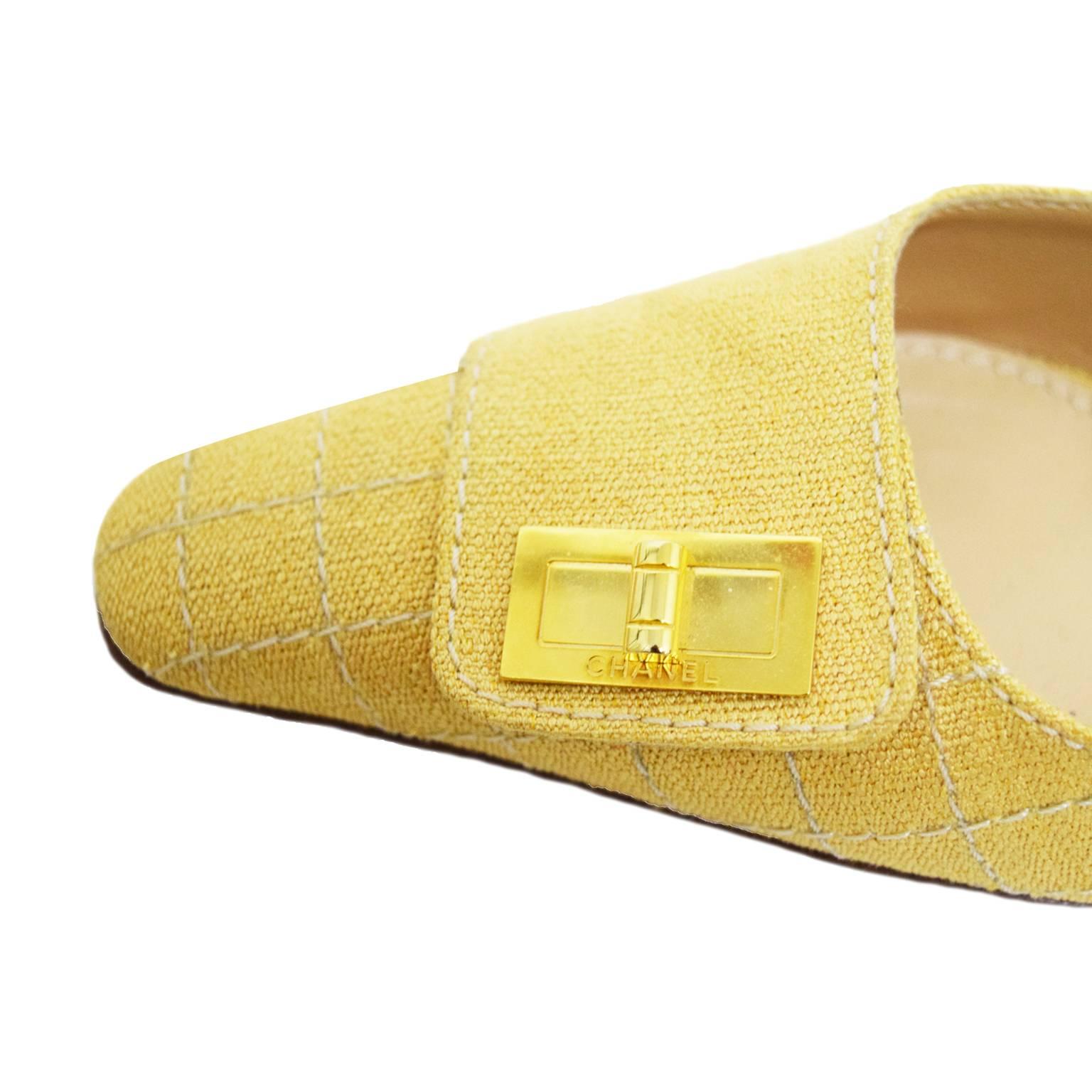 Women's Chanel Mustard Tweed Fabricated Mules  For Sale