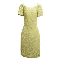 Retro Mary McFadden Silk Pleated Muted Chartreuse Sheath Dress