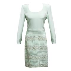 Retro Carolina Herrera Mint Silk and Lace Sheath Dress