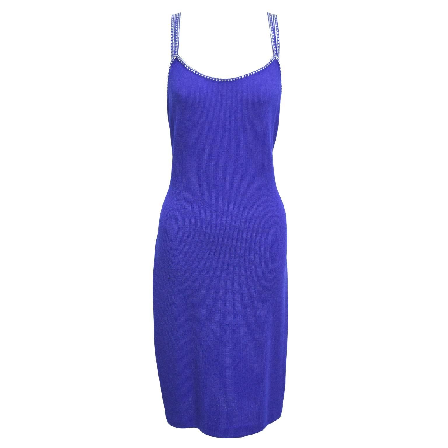 St. John Evening Royal Blue Body-con Knit Dress  For Sale
