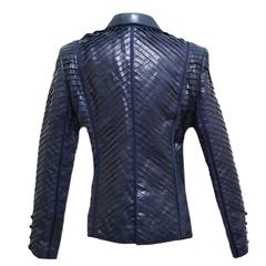 J. Mendel Navy Leather Tuxedo Jacket