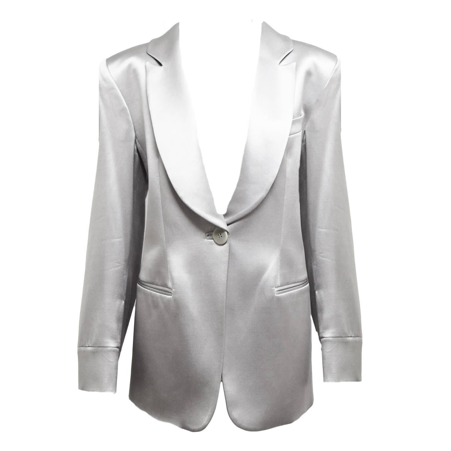 Giorgio Armani Silk One Breasted Button Tuxedo Blazer  For Sale