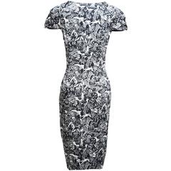 Carolina Herrera Short Sleeved Lace and Mosaic Printed Sheath Dress