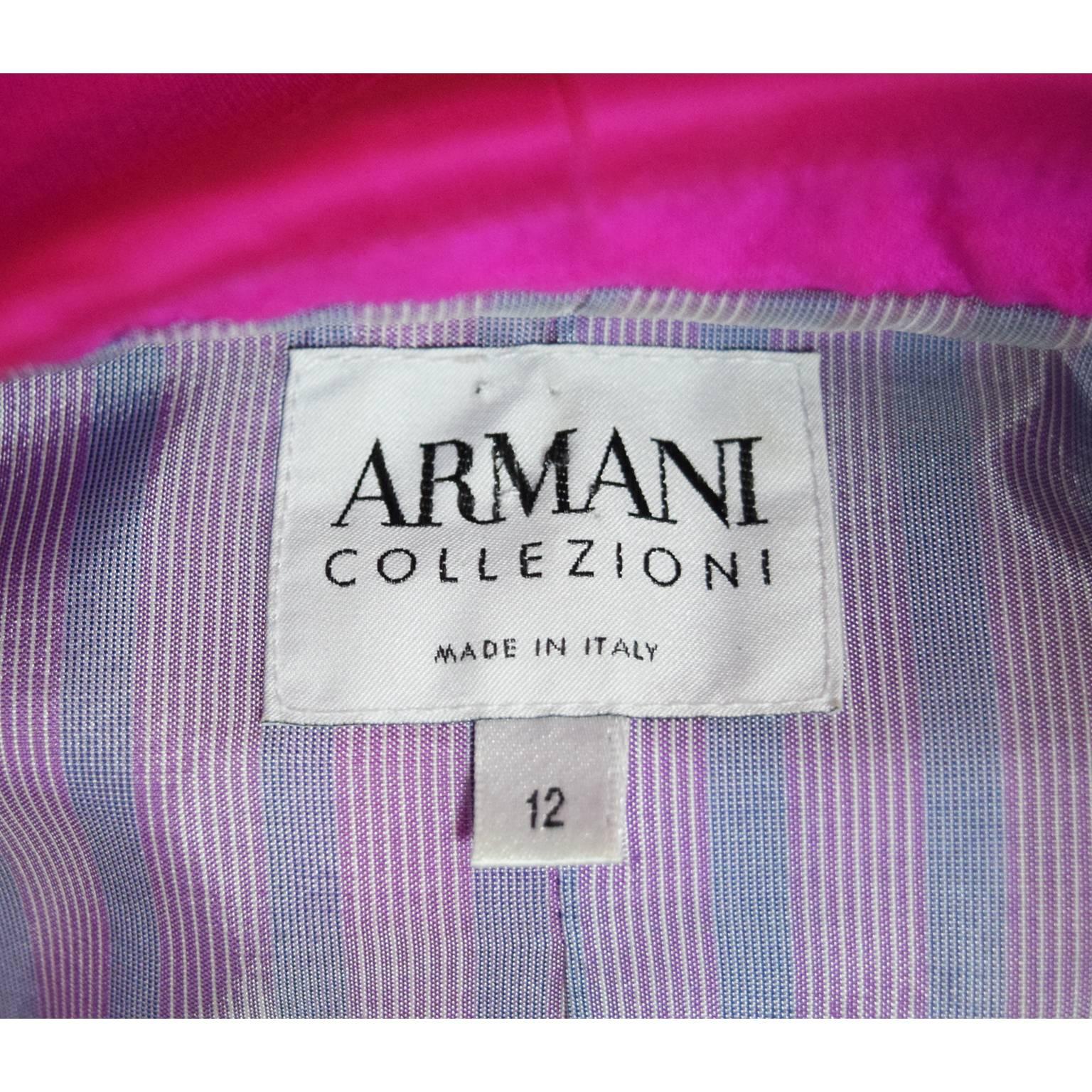 Armani Collezioni Hot Fuchsia Single Breasted Pleated Blazer  In Excellent Condition For Sale In Henrico, VA