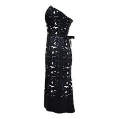 Charles Chang Lima Black and White Abstract Floral Print Corset Tube Dress