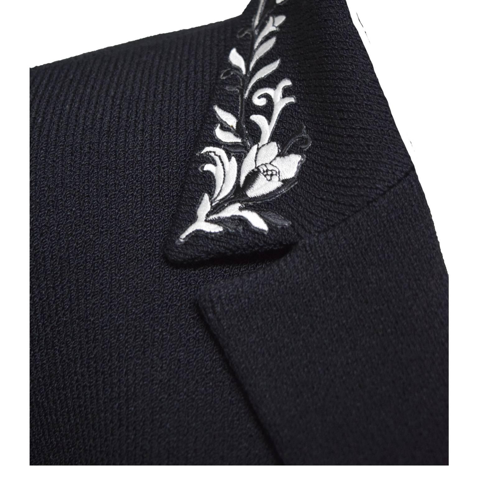 Black St. John Floral Embroidered Knit Blazer  For Sale