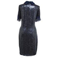 Navy Sequin Shirt Dress with Lace