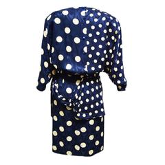 Louis Féraud Vintage Silk Polka Dot Wrap Sheath Dress