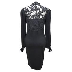 Aldolfo Black Cotton and Wool Knit Dress