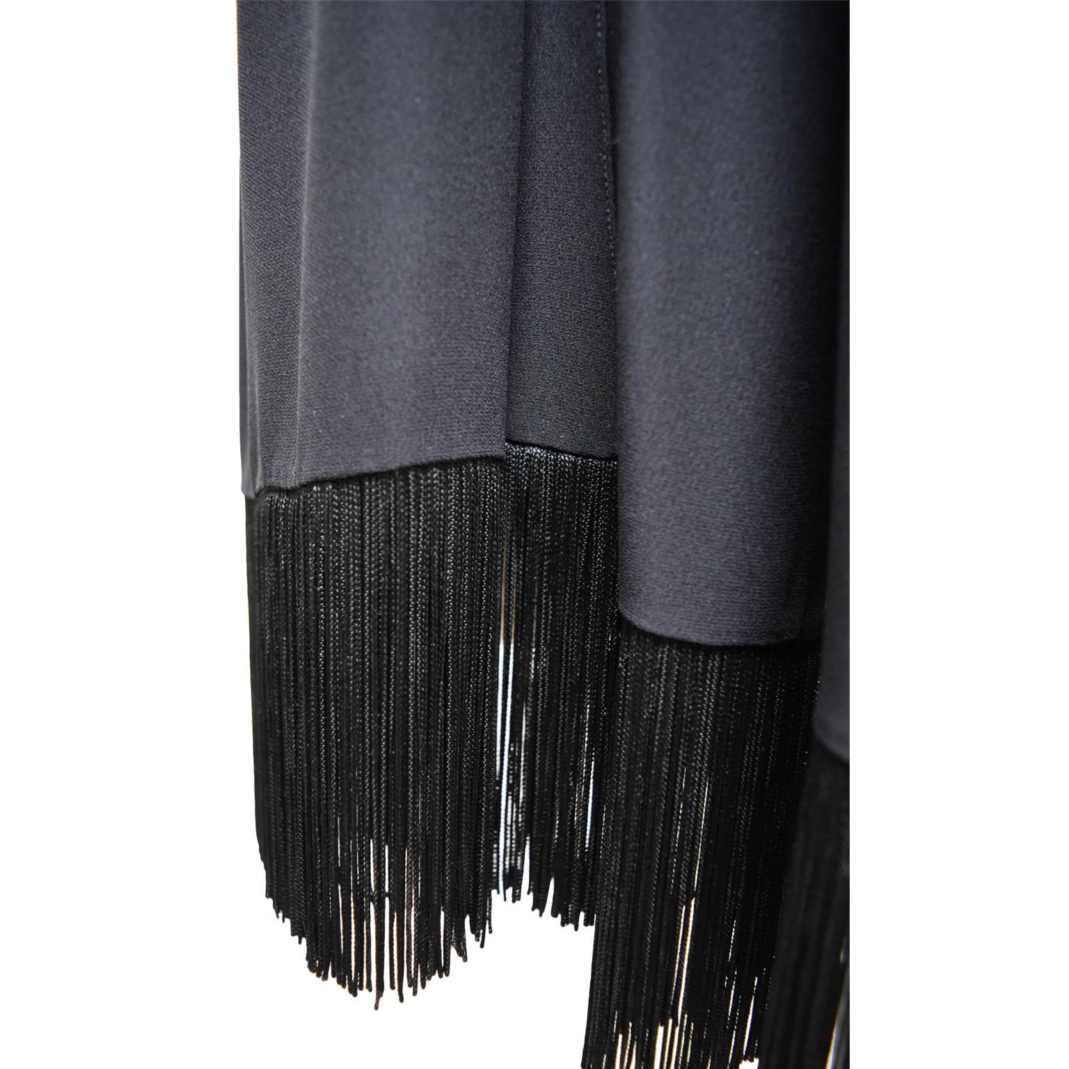 Carolina Herrera Black Crepe Sleeveless Blouse with Self Fringed Attached Scarf In Excellent Condition For Sale In Henrico, VA