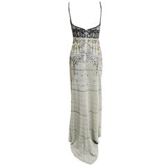 Badgley Mischka Crochet  Evening Gown with Black Glass Beading and Florettes