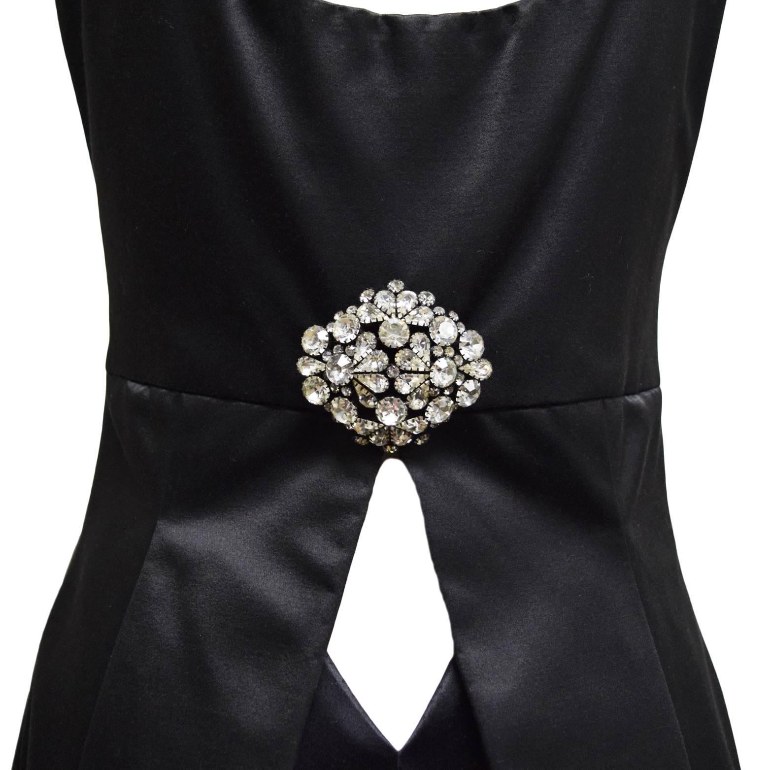 Felix Van Driem Black Duchess Silk Evening Gown with Swarovski Brooch In Excellent Condition For Sale In Henrico, VA