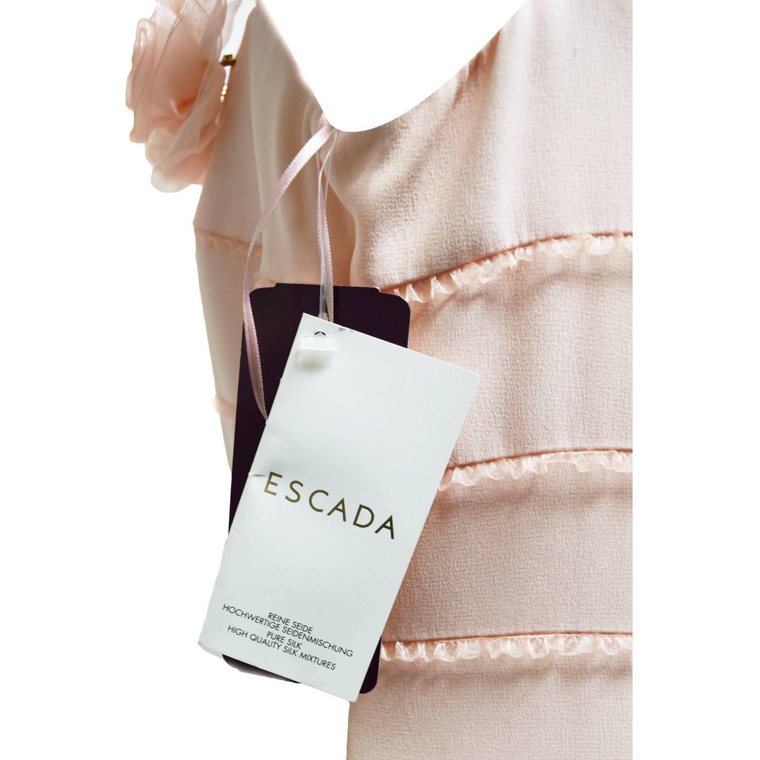 Women's Escada Couture Blush Pink Gown with Detachable Silk Flower brooch Detail For Sale