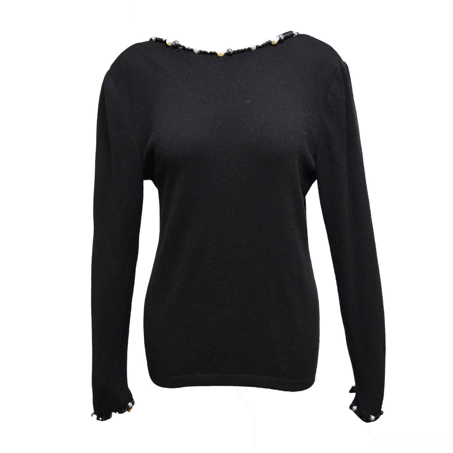 Valentino Night Wool Low Back Evening Sweater with Embellished Neckline For Sale