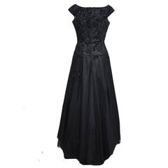 Liancarlo Three Layered Tulle Black Evening Gown with Hand Embroidered Detail