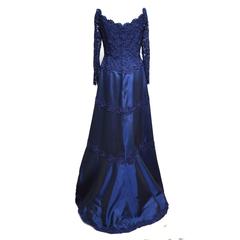 Helen Morley Off the Shoulder Navy Blue Evening Gown