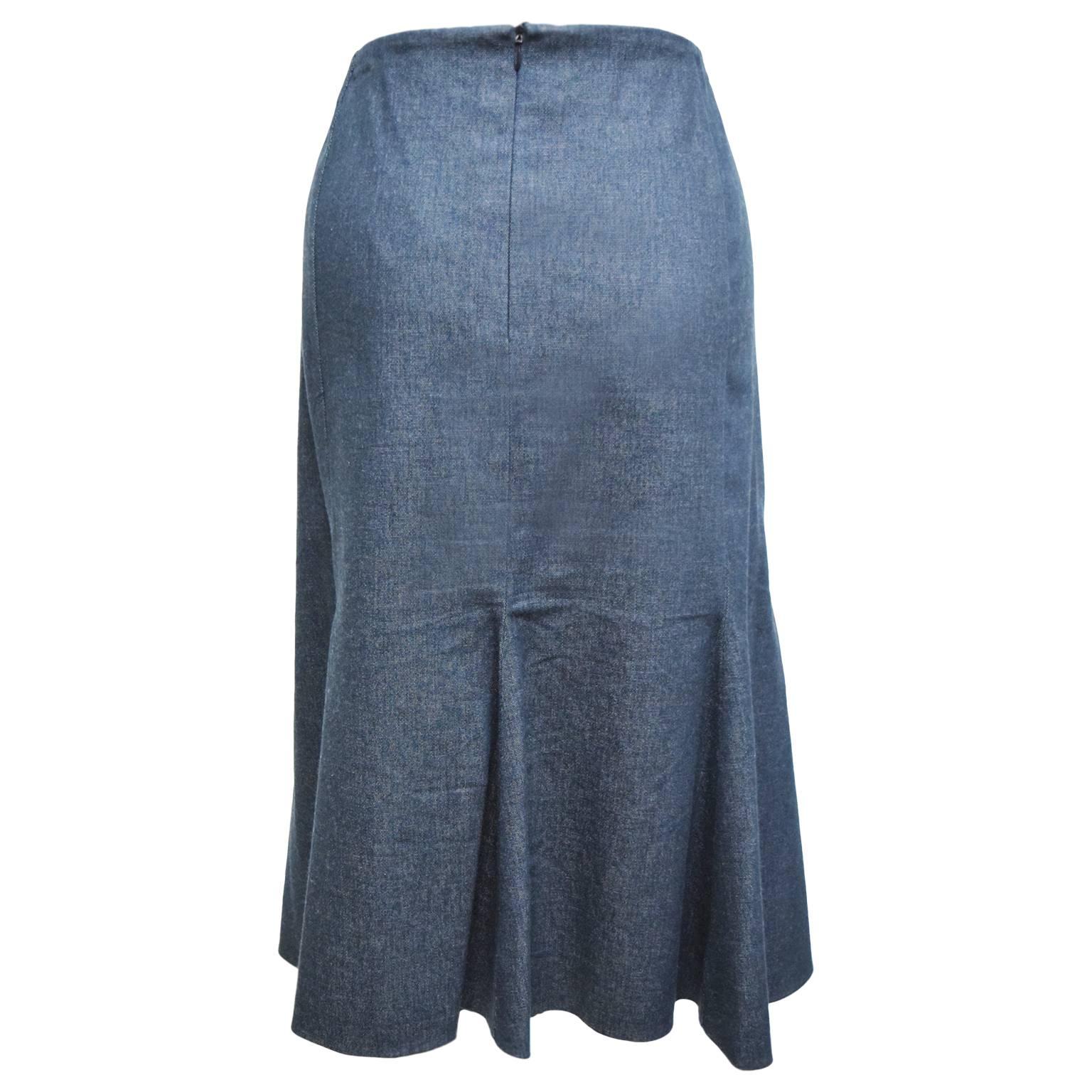 This algo piece is made from 100% cotton and is a chambray weave. The bottom of the skirt is tiered and is great to wear in the summer heat.