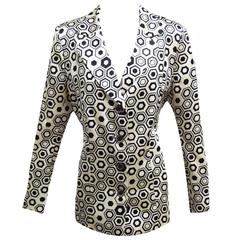 Algo Ivory with Black Geometric Print Silk Skirt