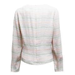 Algo Pastel Striped Silk Scallop Neckline Blouse