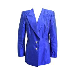 Algo Royal Bluee Shantung Silk Two Piece Dress and Jacket Ensemble