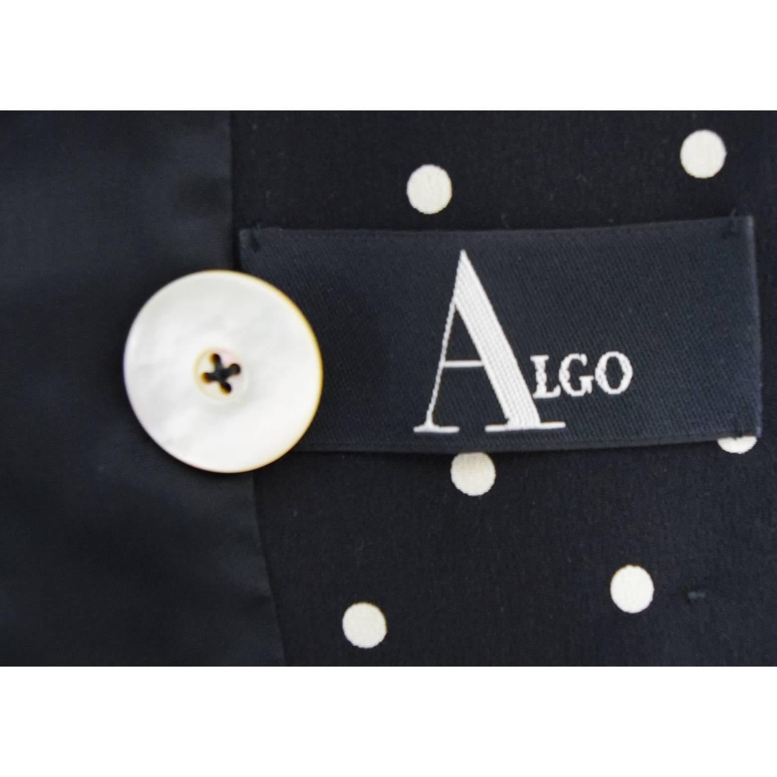 Algo Black and White Polka Dot Two Piece Skirt and Jacket Ensemble  For Sale 3