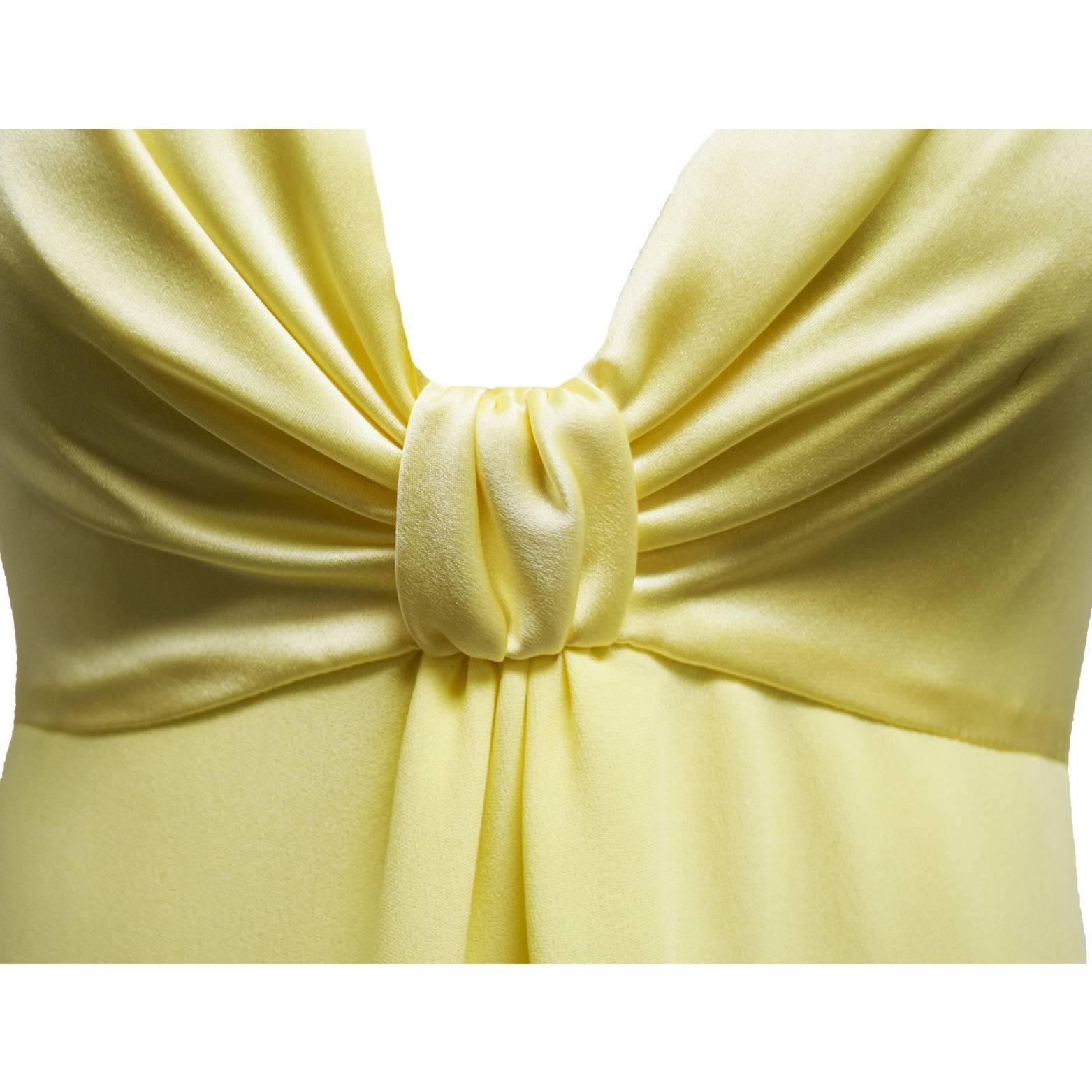 Beige Valentino Sweetheart Yellow Silk Sheath Cocktail Dress