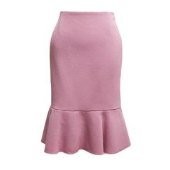 Blumarine Rose Quartz Virgin Wool Tiered Skirt with Tulle Fringe Detail 