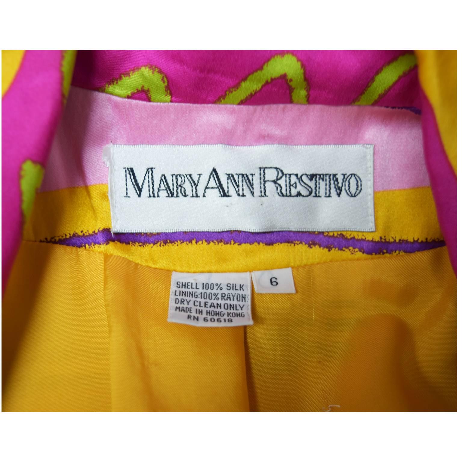 Mary Ann Restivo Vintage Silk Abstract Striped Jacket In Excellent Condition In Henrico, VA