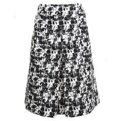 Oscar de la Renta Black and White Abstract Printed Aline Skirt 